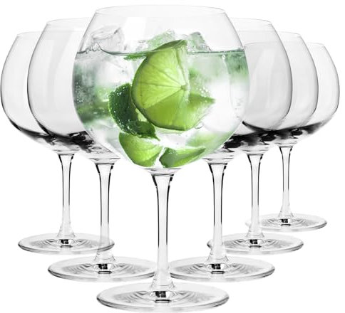Krosno Copas de balón Gin&Tonic | Capacidad útil 670 ml/total 790 ml | 6 piezas | Para bebidas, cócteles, agua, Transparentes, Vidrio sin plomo, Forma elegante, Aptos para lavavajillas
