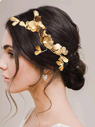 Catery Flower Bridal Headband Gold Leaf Headpiece Wedding Hair Accessories for Brides and Women