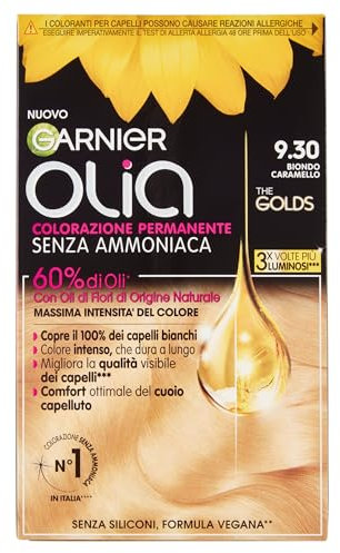 Garnier Olia Tinta Capelli, Senza Ammoniaca, Copre il 100% dei Capelli Bianchi, Formula Vegana, Biondo Caramello