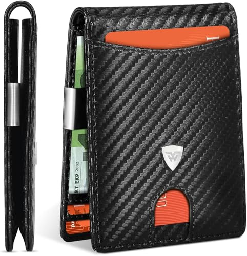 WONSEFOO Portafoglio Uomo Slim RFID Blocking in Fibra di Carbonio con 12 Slot per Carte di Credito, Bi-Fold - Nero
