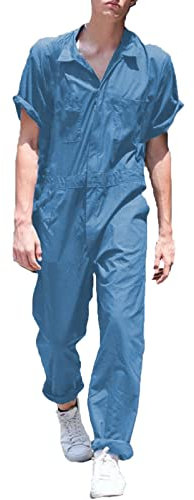 Gefomuofe Kurzärmeliger Herren-Overall mit Reißverschluss Einreihig Freizeitanzug Einteiler Anzug Baumwolle Arbeitsoverall Vielen Taschen Maleroverall Jumpsuit Arbeitskleidung für Handwerker