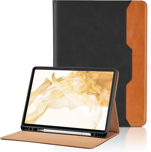 Hülle für Samsung Galaxy Tab S8 Plus 2022/Tab S7 FE 2021/Tab S7 Plus 2020 12.4 Zoll PU Leder Schutzhülle mit Tasche und Stifthalter, Auto Schlaf/Aufwach Funktion mit Stand Funktion - Schwarz