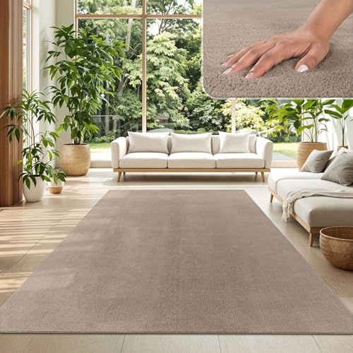 TT Home Alfombra Salón Pelo Corto Monocolor Diseño Moderno Lavable, Color:Taupe, Tamaño:140x200 cm