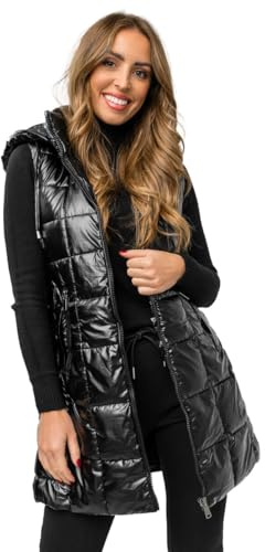 BOLF Mujer Chaleco acolchado Cierre de Cremallera Largo Chaleco sin Manga Regular Fit Fitness Outdoor Ocio Estilo Deportivo 16M9123 Negro XL [U1U]