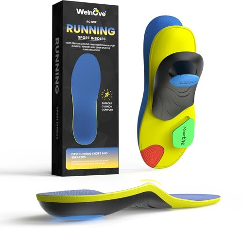 Athletische Schuh-Einlagen für Frauen Männer von Welnove Stoßdämpfung Sport-Einlage mit Bogenunterstützung, Laufen Orthotik Schuh-Einlagen für Plantar Fasciitis Flachfüße (L)