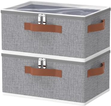 OUTBROS Aufbewahrungsbox mit Deckel, Faltbare Stoffboxen, Kleiderschrank Organizer, Unterbett Aufbewahrungsbehälter für Kleidung Decken Bettdecken, Grau, 38 x 26 x 15 cm, 2 Stück