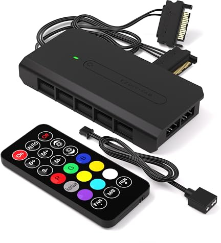 EZDIY-FAB 10 Ports RGB Fan Hub-I für PC-Gehäuselüfter,Unterstützt 6-pin EZDIY-FAB RGB-Lüfter,mit 2X 5V 3Pin Ports für ARGB-Geräte,mit SATA-Stromkabel und Fernbedienung,Motherboard Sync