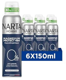 Narta - Déodorant Homme - Spray Magnesium Protect Hypoallergénique - Lot de 6 x 150ml
