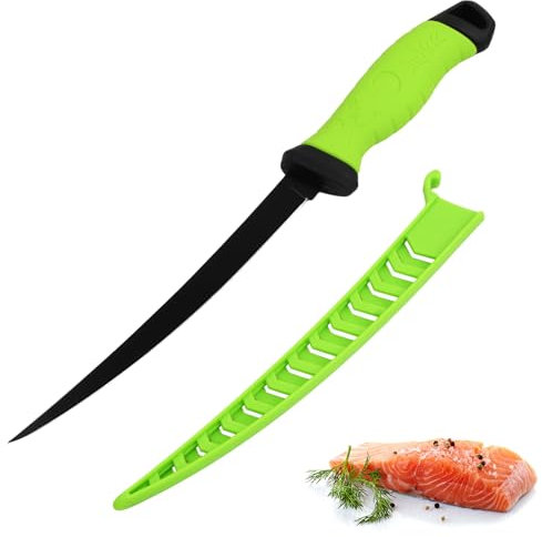 heavenlife Coltello Sfilettare Pesce, Coltelli da Disosso Curvo 5/8 Pollici, Coltello da Filetto con Impugnature Antiscivolo, Coltelli da Pescatore Cucina in Acciaio Inossidabile (33,5×1,9cm)