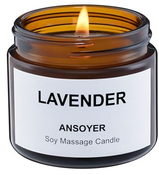 ANSOYER Massagekerze - Basis Soja + Hanfsamenöl - Massageöl Kerze - Körperöl & Lotion Kerze - Home SPA Kerze zur Entspannung - 1.77OZ (Lavande)