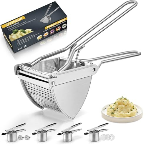 Potato Ricer, Larger 22 oz Heavy Duty Potato Masher Stainless Steel Make Fluffy Mashed Potatoes, Easy to Clean and Comfort Handle Ricer For Mashed Potatoes for Baby Food, Fruit juices