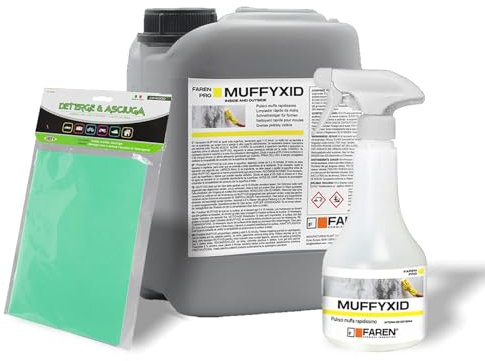 Kit Muffyxid, elimina moho, acción rápida, higienizante, elimina rápidamente moho, hongos, musgos y algas, retrasa la reaparición, 1 spray de 500 ml + 5 l + 1 paño de 40 x 30 doble acción