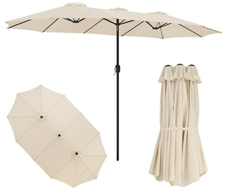 Laneetal Doppelsonnenschirm 450x267 cm, XXL Extra großer Sonnenschirm, Gartenschirm, UV-Schutz bis UPF 50+, Terrassenschirm, mit Kurbel, für Garten, Terrasse, Pool und Patio, Beige