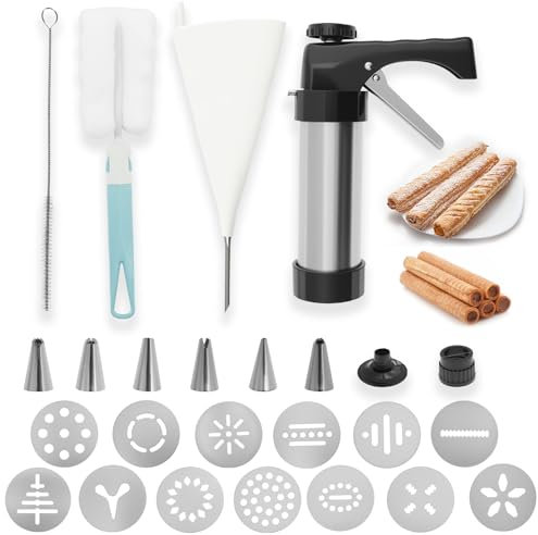 Guniata Churro Maker, pressa per biscotti in acciaio inox, manico ergonomico, siringa per torta con beccuccio e beccuccio per ciambelle, biscotti e cupcake (A)