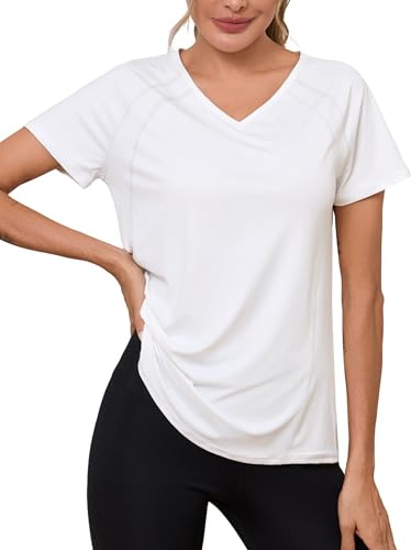 Wayleb Womens T Shirts V Neck Short Sleeve Gym Top Breathable Activewear | Breathable Stretch Fabric, V Neck Shape, Short Sleeve Ease, Perforated Back Airflow, Gym Running and Daily Training