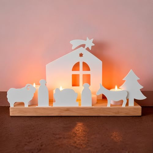 Set completo di presepe in legno e metallo – decorazione da tavolo Natale con figure – moderna decorazione natalizia tavolo e presepe Natale per soggiorno, davanzale e idea regalo