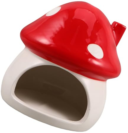 Genérico Cerámica Refugio para Hámsters Forma de Hongo Rojo Cama Refrescante para Pequeños Animales como Hámsters Enanos Jerbos y Ratones Casa para Jaula Accesorio Versátil y Fácil de