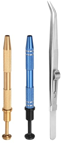 QUARKZMAN 3 Pcs Pinzas Diamante Portaherramientas Recogida Juego Pinzas Acero Inox 4 Garras Portaherramientas Cabeza Codo Pinzas Bloqueo Para Joyería Para Objetos Pequeños Plata/Dorado/Azul