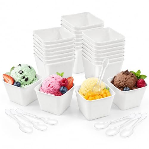 HYZYWON Coppette Gelato, 25/50 Pezzi Ciotole per Gelati Dolci, Carta Coppette, Ciotole di Carta in Carta Monouso per Dessert, Yogurt, Frutta, Feste di Compleanno e Picnic (25, C)