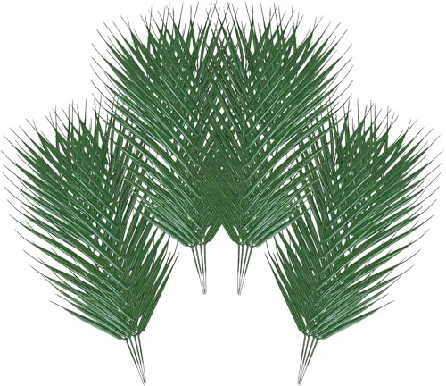 16 Piezas Hoja Palmera Artificial, Hojas de Palma Artificiales, Hojases de Plantas de Palmas Artificiales, Hojases de Tropicales Falsas para Fiesta Hawaiana, Fiesta en Playa, Cumpleaños (A)