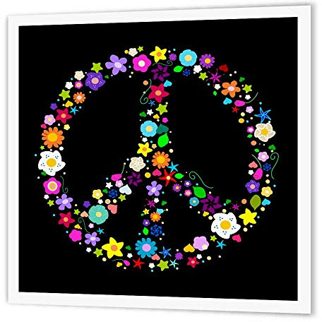 3dRose ht_58312_3 Floral Peace Symbol-Flowery Hippy or Hippie Sign-Colorful Flowers-Iron on Heat Transfer Paper for White Material, 10 by 10-Inch