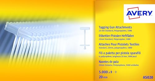Avery España AS020 Hilos de paleta para pistola de etiquetas de 20mm, polipropileno, 5000 piezas, fijación rápida y segura en tejidos