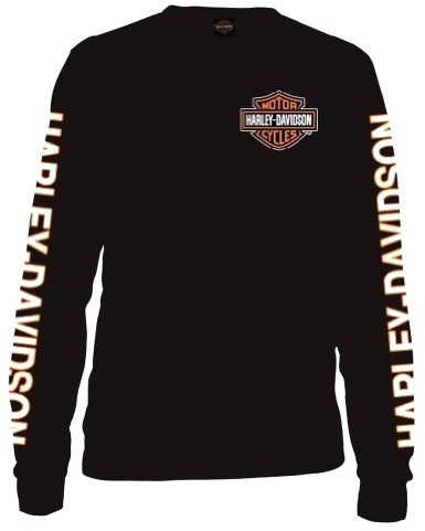 Harley-Davidson Men's Long Sleeve Orange Bar & Shield Black Shirt 30291744 (3XL)