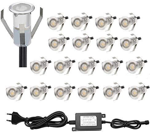 Lampadine LED 0.4 W mini per scale Faretti da incasso IP67 impermeabili, per esterni, per pavimenti, illuminazione ad incasso, Warmes Weiß, 20er-Set, no 12.0 watts 12.00 volts