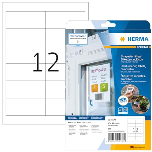HERMA Etichette per Marcatura, 97 x 42,3 mm, Etichette Adesive A4 per Stampante, 12 Etichette per Foglio, Bianco