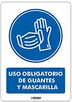 Oedim Pack 5 Señales de Uso Obligatorio de Guantes y Mascarilla | Medida 14,85x21cm | Señaletica en Material PVC 3 mm | Duradera y Económica