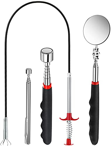 Patelai 4 Pieces Telescoping Magnet Pick up Tool Set Extendable Claw Grabber Tool Bendable Spring Telescoping Inspection Mirror 2 Lb/ 20 lb Magnetic Stick Gadget for Home Sink Drains Father's Day gift