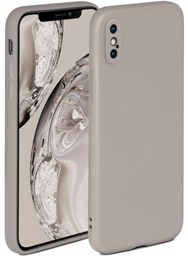 ONEFLOW Soft Case für iPhone X/iPhone XS Hülle aus Silikon mit Kameraschutz, Silikonhülle mit erhöhtem Schutz fürs Display, Backcover Schutzhülle, weiche Handyhülle, Taupe
