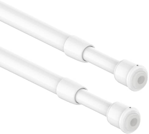 2Pcs Small Net Curtain Rods Extendable, Tension Rod Wardrobe, Curtain Rods White for Cupboard, Windows, Bookshelf (30-50CM/11.81-19.69 Inch,White,Diameter: 10mm/7.8mm)