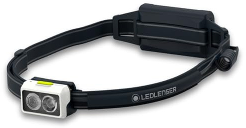 Ledlenser NEO5R linterna frontal recargable LED para correr, 600 lm, linterna para correr con luz trasera roja, banda reflectante, correa para el pecho, cabezal giratorio, blanco/lima