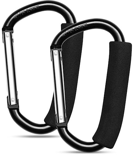 FFDASHUN 2 Pack Large Buggy Clips Heavy Duty Aluminium Carabiner Super Durable Lock Carabiner Hook for Camping Hammocks Dog Leash Yoga Swing(Black)