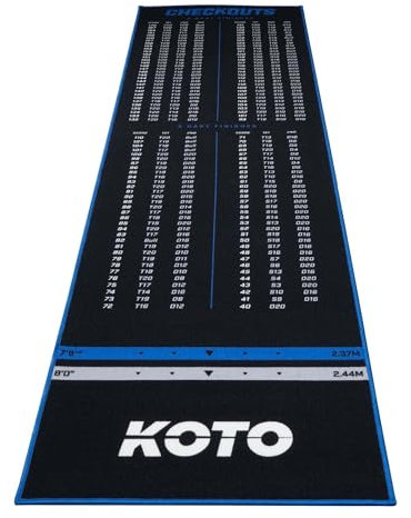 KOTO - Dartteppich Carpet Checkout Blau, 285x80cm Dartmatte, Schutz Bodens & Dartpfeile, Mit Score-Indikation + Oche