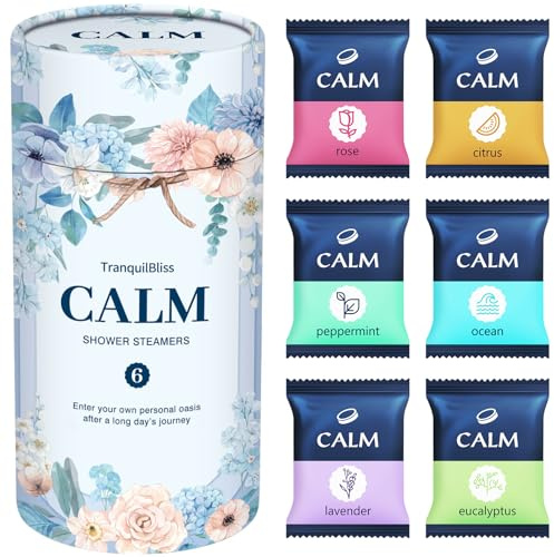 TranquilBliss Shower Steamers 6 Count, Scented Shower Bombs with Organic & Natural Fragrance, Self-Care & Relaxation Birthday Gifts for Women Who Have Everything - Valentine's Day Presents