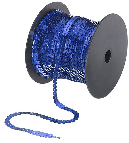 QUARKZMAN 100 Yardas Plana Lentejuelas Tira 6mm Lentejuelas Tela Paillette Lentejuelas Adorno para Manualidades Bricolaje Lentejuelas Flecos Costura Oscuro Azul