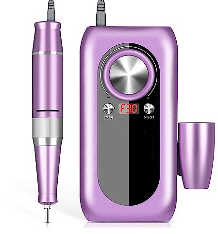 Taladro de uñas eléctrico profesional recargable de 35000 rpm, pantalla LCD HD, arte de uñas, máquina fresadora portátil (morado A)