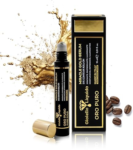 Roll-on ögonserum med koffein och kolloidalt guld – mot rynkor, väskor och svullnad – snabb absorption, omedelbar effekt – 15 ml Gioiello Liquido