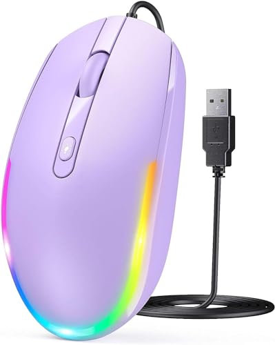 Seenda Wired Mouse, LED RGB Backlit Mouse with 1.5m USB Cable, 1600 DPI Silent Ergonomic Portable Computer Laptop Corded Mice for All USB Enabled Devices - Purple
