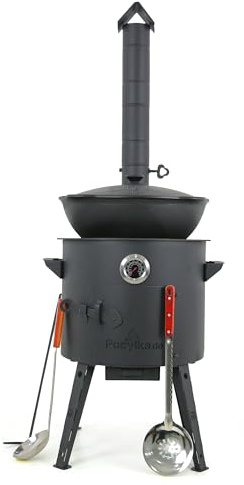 Utschak Uchag - Hornillo de fuego (40 cm de diámetro, 2 mm, acero, 4 mm, Kazan, 12 L, base redonda con termómetro)