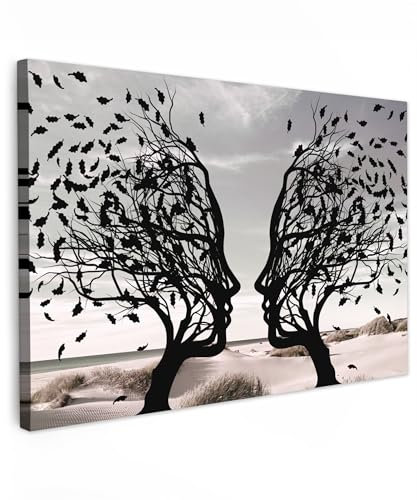 MuchoWow© Leinwand Groß 120x80 cm XXL Deko Schlafzimmer Aesthetic Leinwandbilder Wohnzimmer Gemälde Foto Geschenk Living Room Decoration Strand - Meer - Menschen - Baum - Modern - Kunst - Lebensbaum