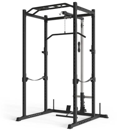 ATLETICA R5-Vega Power Rack | Cage de musculation avec tirage | Barre de traction multi-prise, sangles de sécurité, crochets en J et épingles de poids | Hauteur de 213 cm | Disponible en deux hauteurs