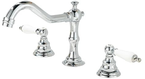 Grifo Baño 3 Orificios Grifo de Lavabo Baño Doble Manija Griferia Frío y Caliente,cromo