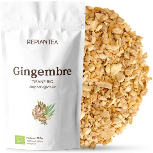 TISANE DE GINGEMBRE BIO 100g (50 Tasses) | 100% Racine de Gingembre Bio | Thé au Gingembre Zingiber officinale REPLANTEA