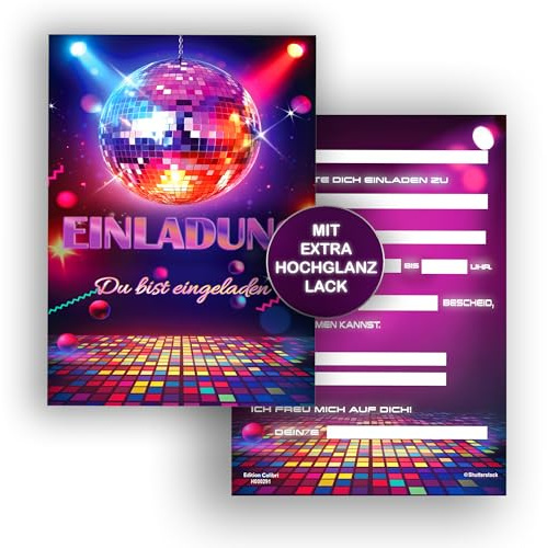 Edition Colibri Lot de 10 cartes d'invitation pour anniversaire d'enfant - Format A6 - Disco - Fête des années 80 et 90 - Invitation à un anniversaire
