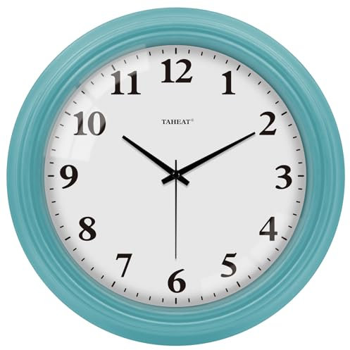 TAHEAT Orologio da Parete Silenzioso Moderno Blu Bambini 25cm | Design Rotondo | Batteria Inclusa | Ideale per Camera Bambini Letto Soggiorno Cucina