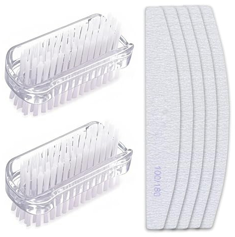 VACUBXBY 2 Piezas Cepillo Uñas Manos de Doble Cara con 5 Lima de Uñas, Handle Grip Nail Brush para Niños y Adultos, Nail Brush para Limpieza de Dedos y Uñas Manicura de Fregado