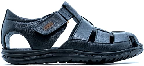 Lusco Sandali da pescatore da uomo con cinturino in vera pelle, per esterni, spiaggia, estate, punta chiusa, comfort, Nero , 45 1/3 EU